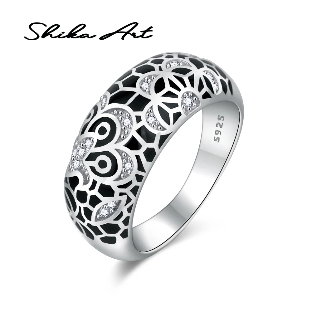 Женский комплект украшений SHIKA ART Комплект из серебра 925 пробы с черным цветком