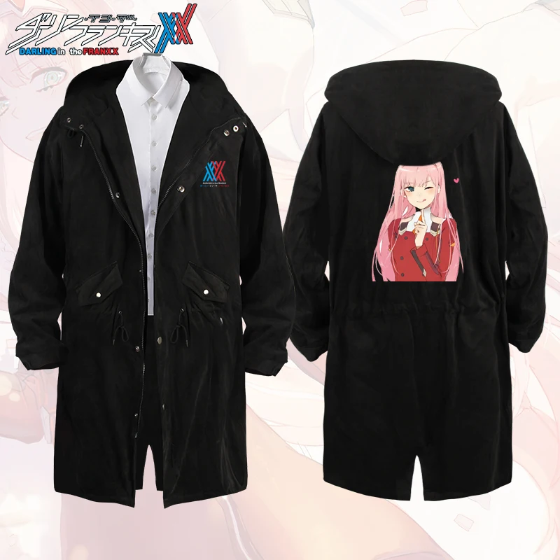 

Anime Costume DARLING in the FRANXX Long Trench Zero Two Cosplay Hooded Zipper Autumn Winter Fashion Casual Black/Green Jacket