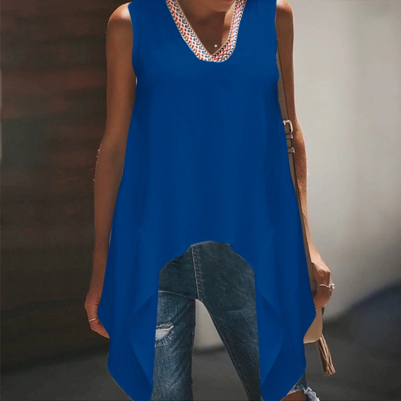 Taniafa Женская мода V образным вырезом без рукавов рубашки летние повседневные