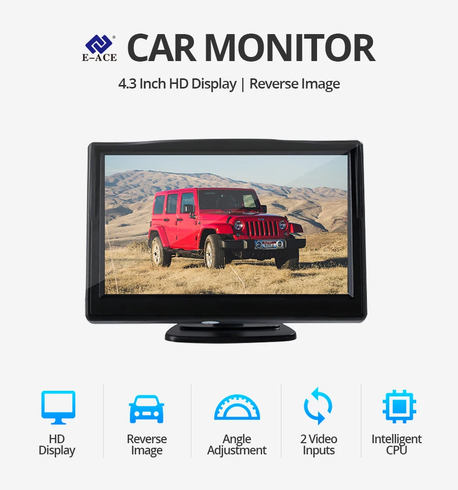 E-ACE, 4,3 дюймов, автомобильный монитор, TFT lcd дисплей, камера заднего вида, парковочная система для камеры заднего вида, HD цифровой цвет