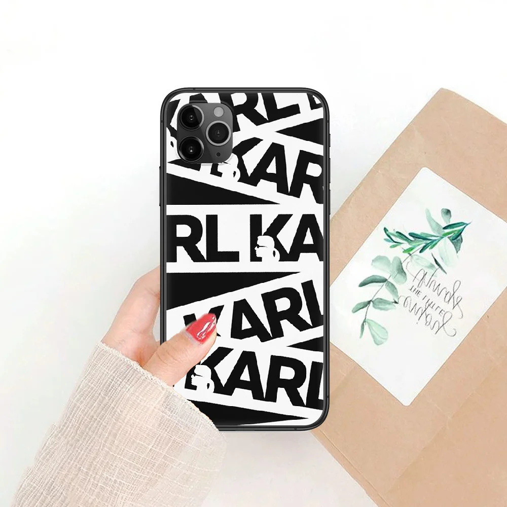 

Brand Cartoon Lagerfeld Phone Case Cover Hull For iphone 5 5s se 2 6 6s 7 8 12 mini plus X XS XR 11 PRO MAX black art shell