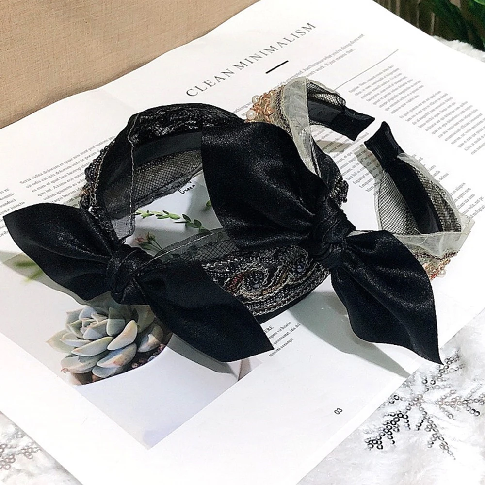 

Fashion Pearl Rhinestone Hair Bands For Women Girls Lace Hairband Cute Bow Headband Hair Accessories Headwear