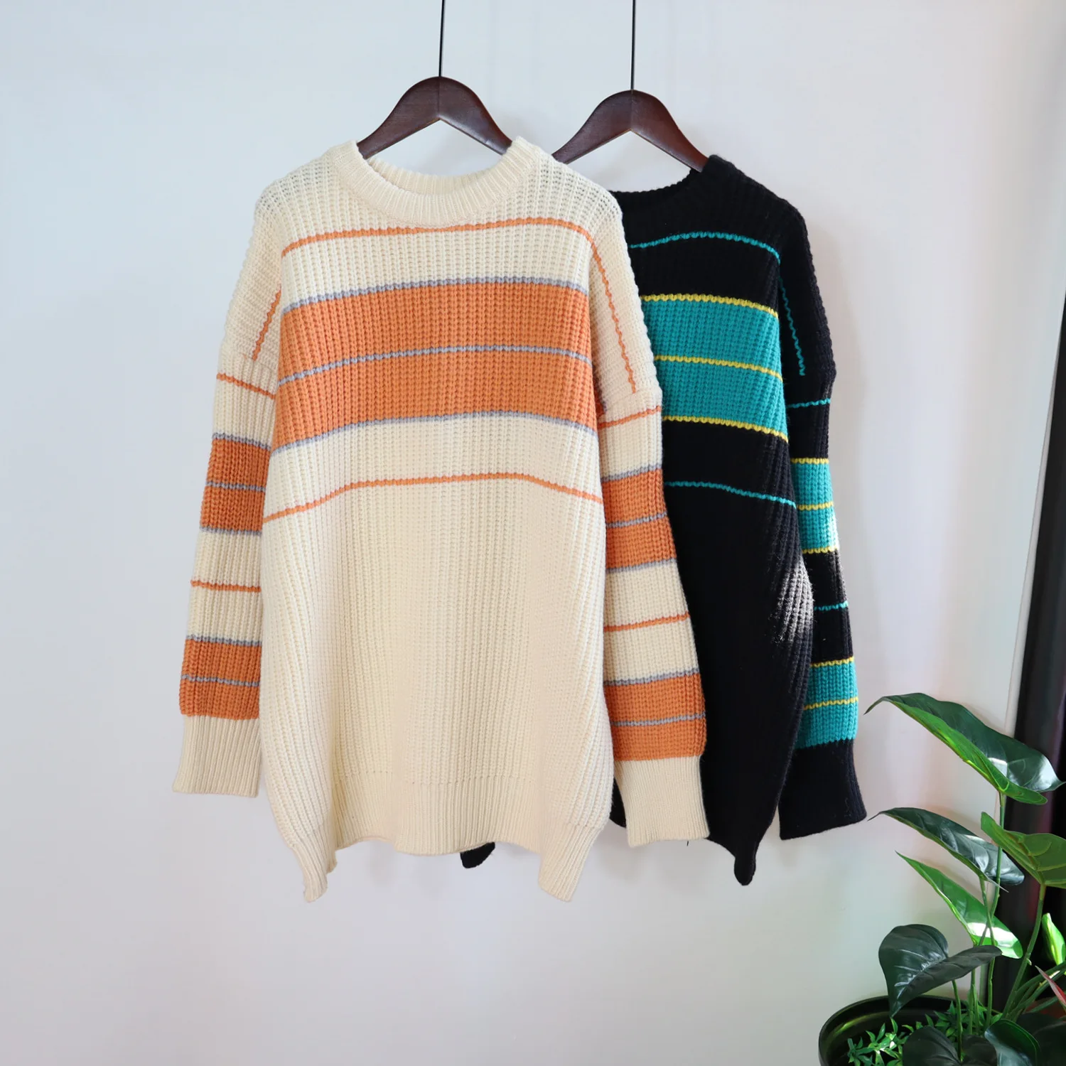 

Женский свитер в полоску EBAIHUI, вязаный пуловер контрастных цветов с круглым вырезом, модный мешковатый базовый джемпер оверсайз в Корейском...