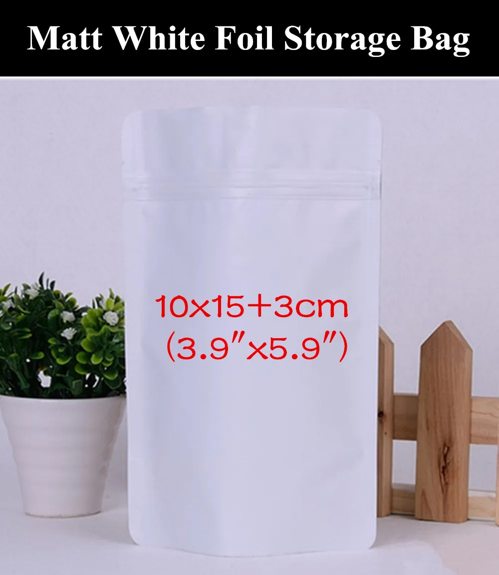 

50pcs 10x15+3cm (3.9"x5.9") 280micron Matte White Aluminum Foil Ziplock Bag Resealable Moisture-proof White Packaging Bag