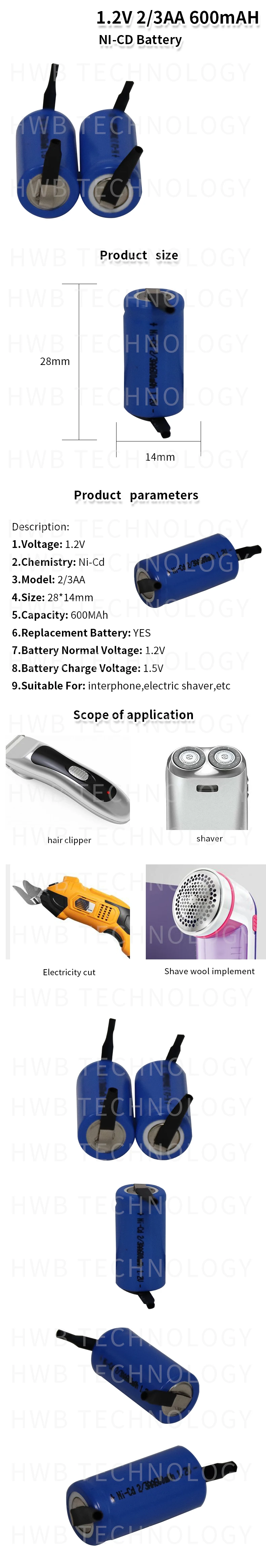 4 шт./лот AA Ni-Cd 1,2 V 2/3AA 600mAH аккумуляторная батарея NiCd зарядки батареи-синий
