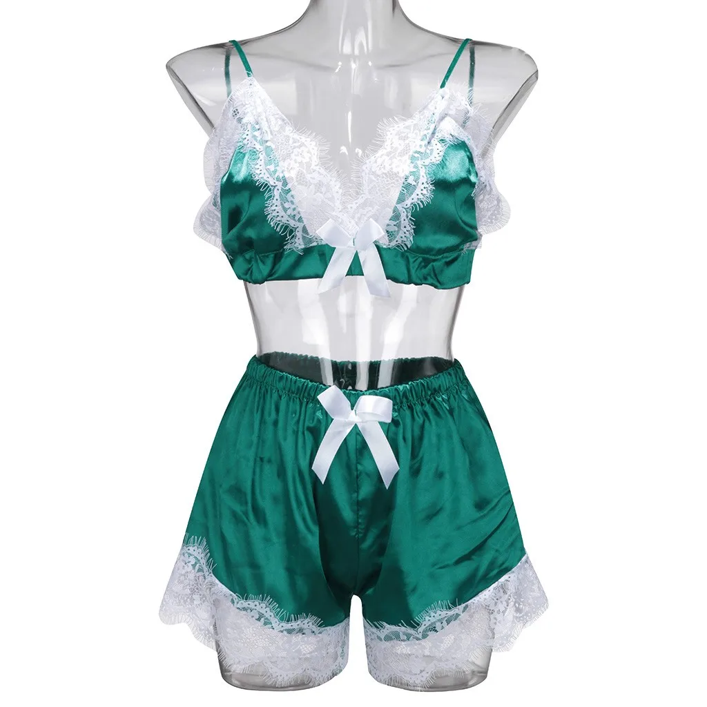 Пикантный пижамный комплект для женщин кружевной бюстгальтер с цветами шорты