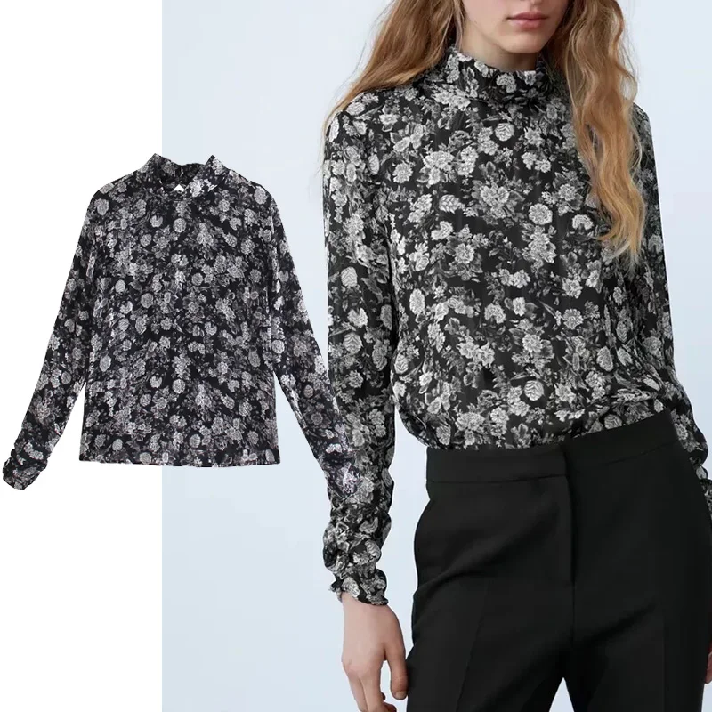 

Женская блузка с цветочным принтом, в стиле ретро