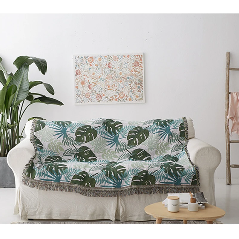 安い GY4022緑の葉ニットソファスローブランケット椅子ソファソファータオルカーペットチェック柄ベッドプリントベッドカバーtapestery