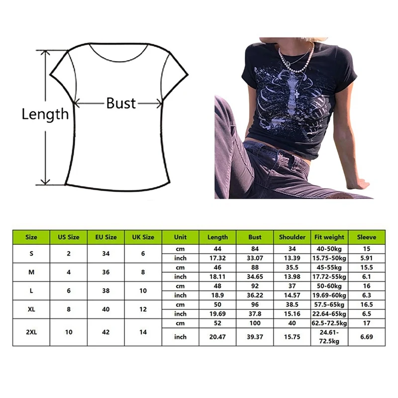 

Punk Streetwear 90s Vintage Short-sleeved T-shirt Female Gothic Harajuku Grunge Graphic Print Y2k Aesthetic Crop Top Summer Slim