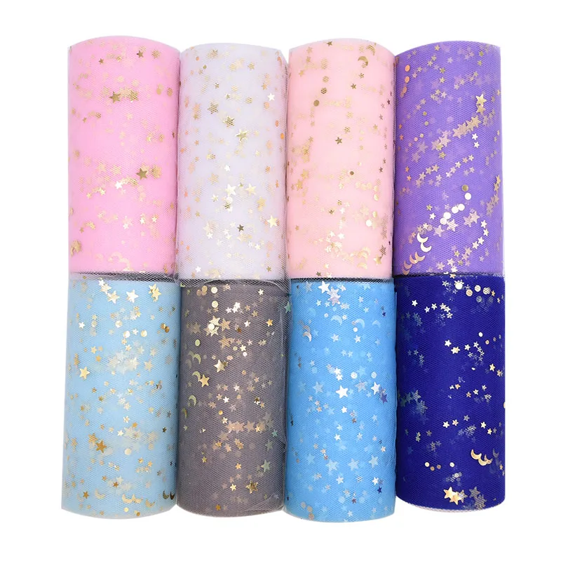 25 ярдов блестящая Звезда органза сетка тюль рулон Кристалл Пряжа катушка для