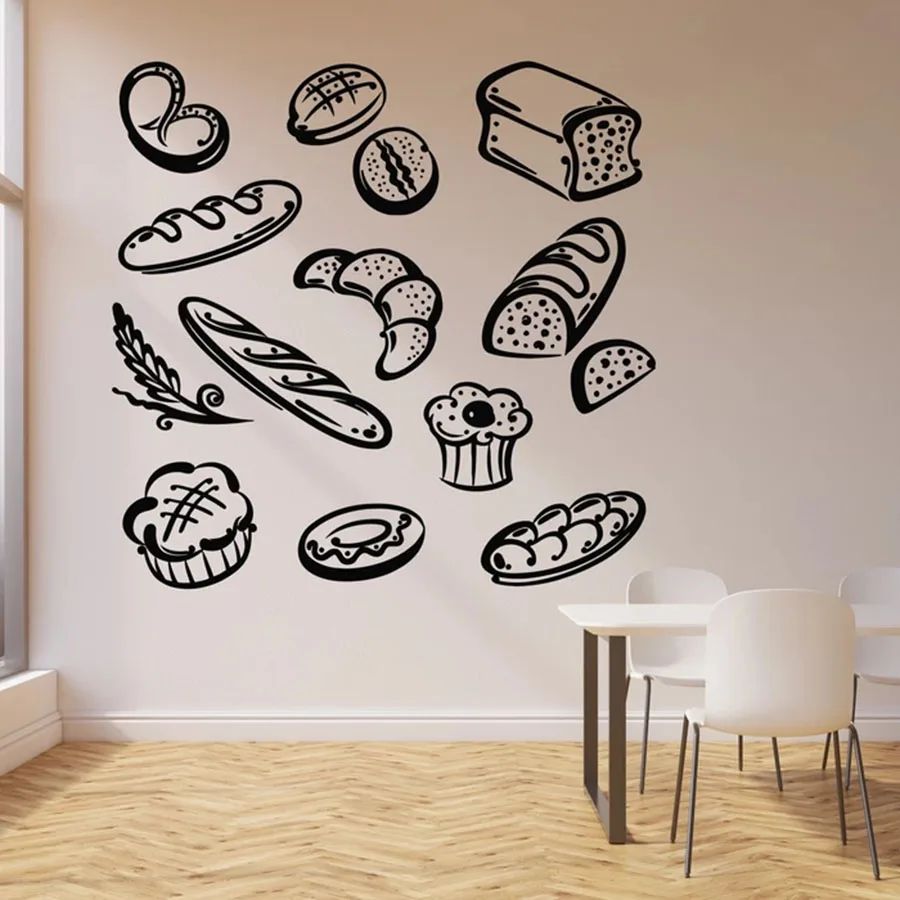 

Bread Snack Wall Decal Bakehouse Baking Products Dessert Kitchen Restaurant Interior Decor Door Window Vinyl Stickers Mural Q176