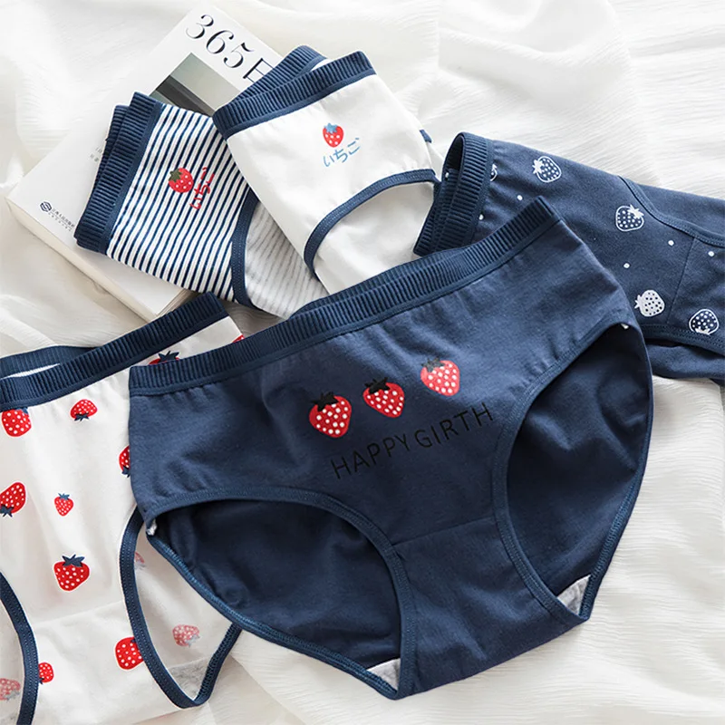 

2021 New Cute Fruit 100% Cotton Girl Underwear Breathable Printing Strawberry Panties Fashion Ladies Underwear Underwear