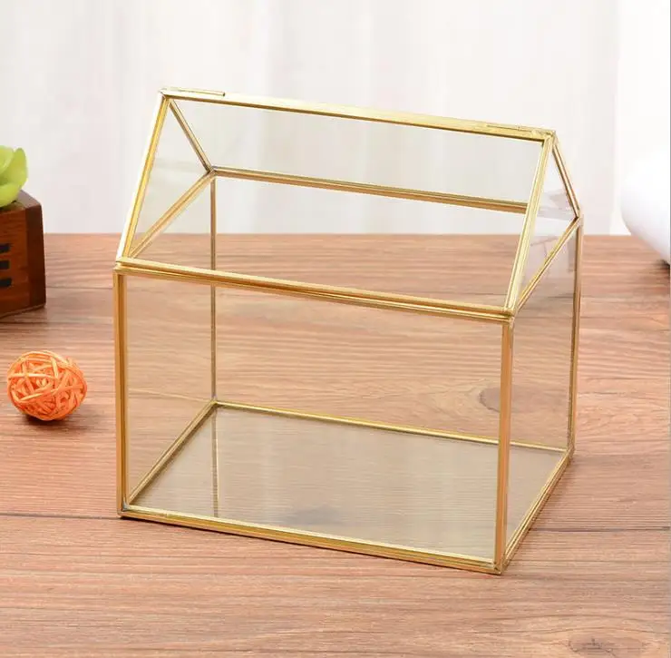 

Copper House Shape Moss FernGlass Box Flower Pots Wardian Case Victorian Vintage Planters Succulents Geometric Terrarium