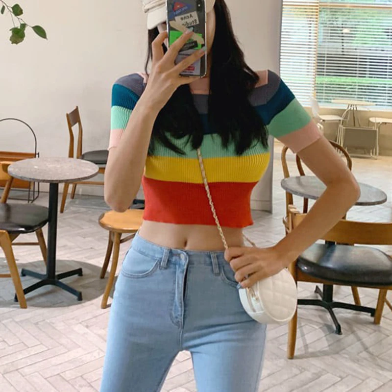 Верхняя одежда без подкладки для покрытия футболка в суперрадужную полоску