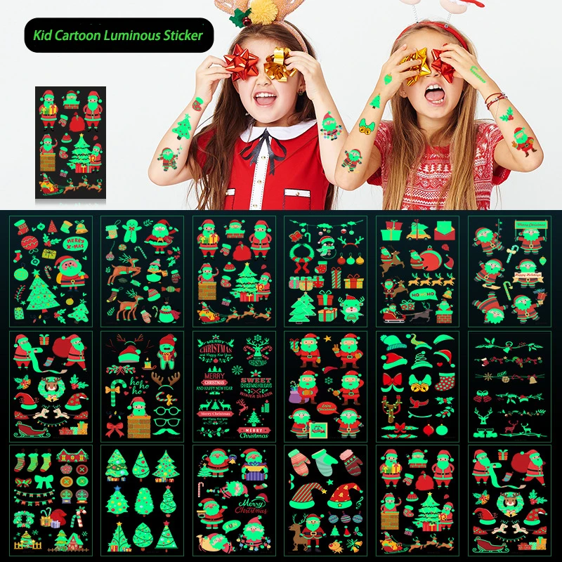 

New Christmas Luminous Tattoo Sticker Children Arm Leg Luminous Sticker Children Body Art Sticker Christmas Decoration