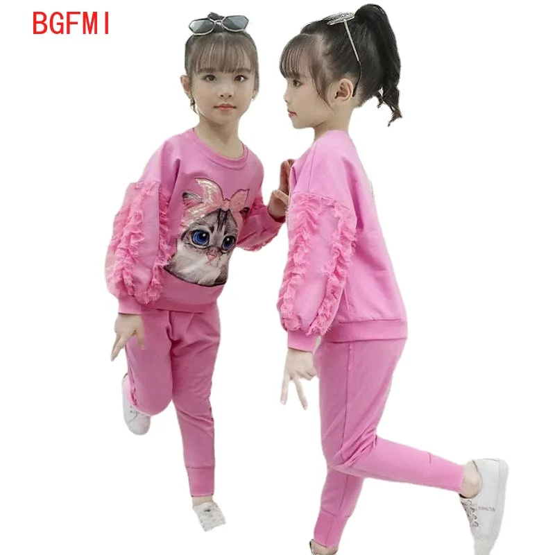 Спортивный костюм для девочек пуловер из 2020 хлопка с круглым вырезом спортивные