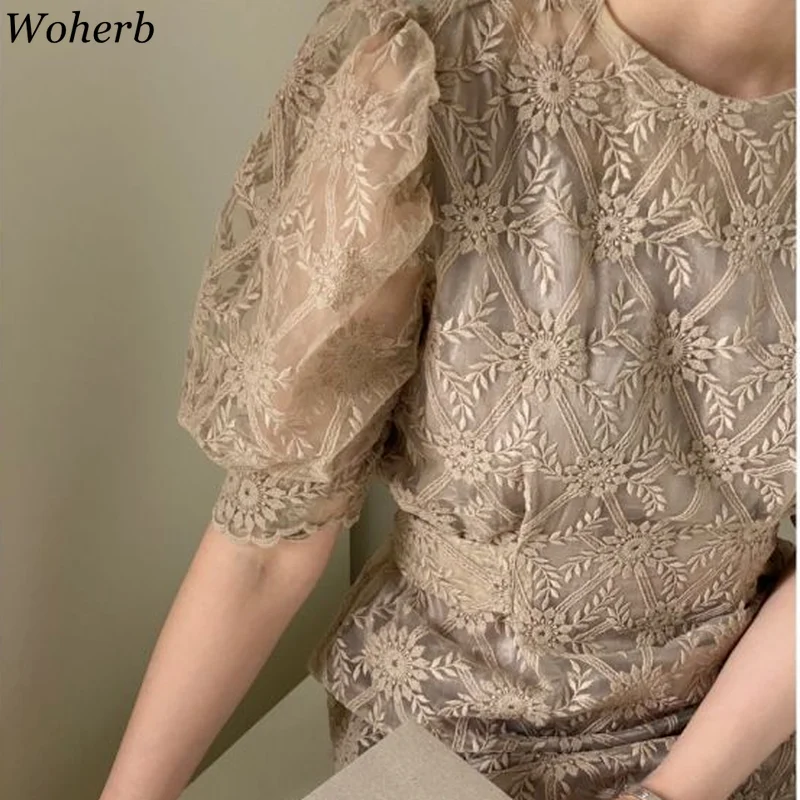 Женское кружевное платье Woherb элегантное с высокой талией облегающее пышными