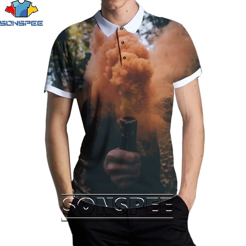 

SONSPEE 3D Smoke Bomb Mist Fashion Casual Loose Original Collar POLO Shirt Men and Women Hip-hop Trend Popular Street Style