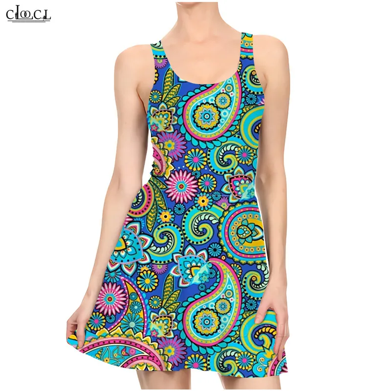 

CLOOCL Paisley National Flower Dress 3D Print Fashion Women's Sleeveless Gown Casual Sexy Slim Summer Beach Woman's Clothing