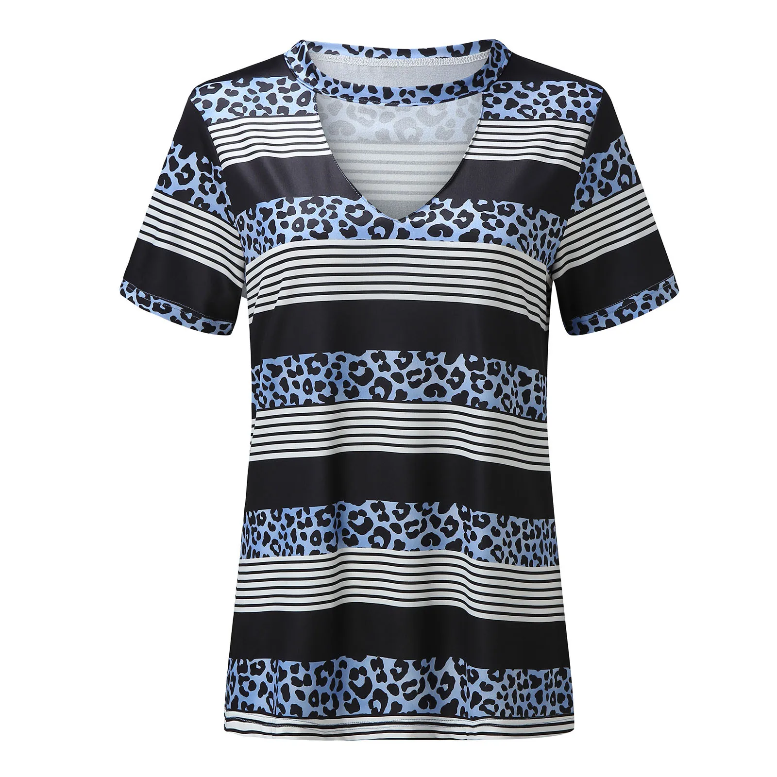 

Leopard Camouflage Printed V-neck Short Sleeve Tops Summer Women's Fashion Streetwear T Shirt Plus Size Tee Shirt Femme Clothes