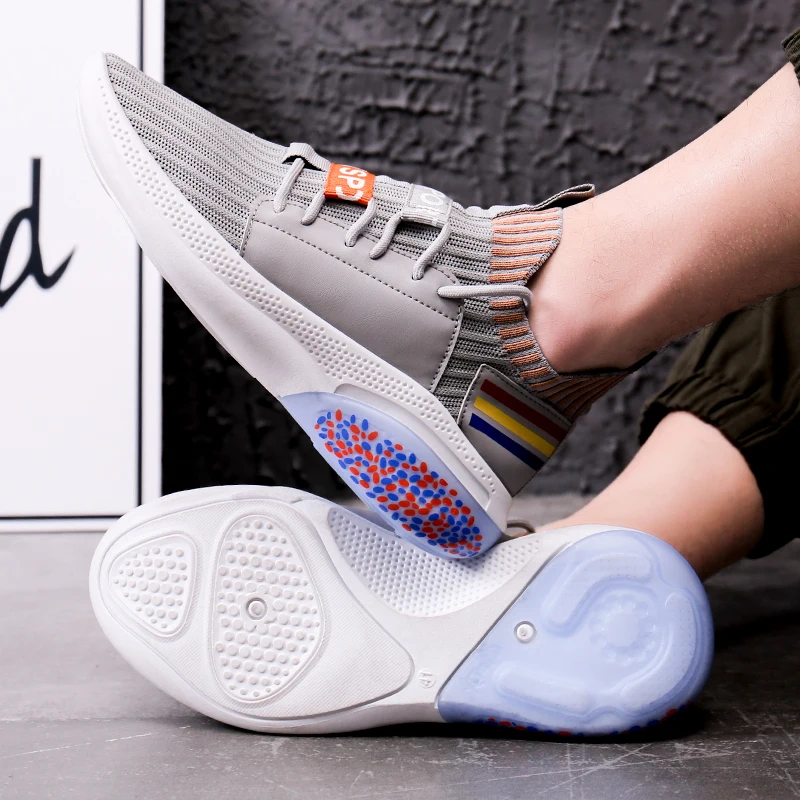 

2020 New Men's Running Shoes Breathable Tide Sports Shoes Lace Up Korean Casual Sneakers Breathable Flying Woven Running Shoes