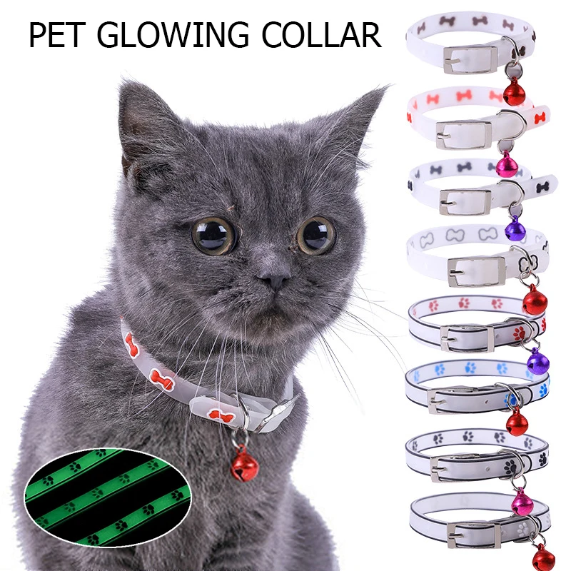 

Pet Glowing Collars Safety Buckle Cartoon Neck Strap Universal Adjustable Pet Supply Bells Pet Glowing Collars Luminous Necklace
