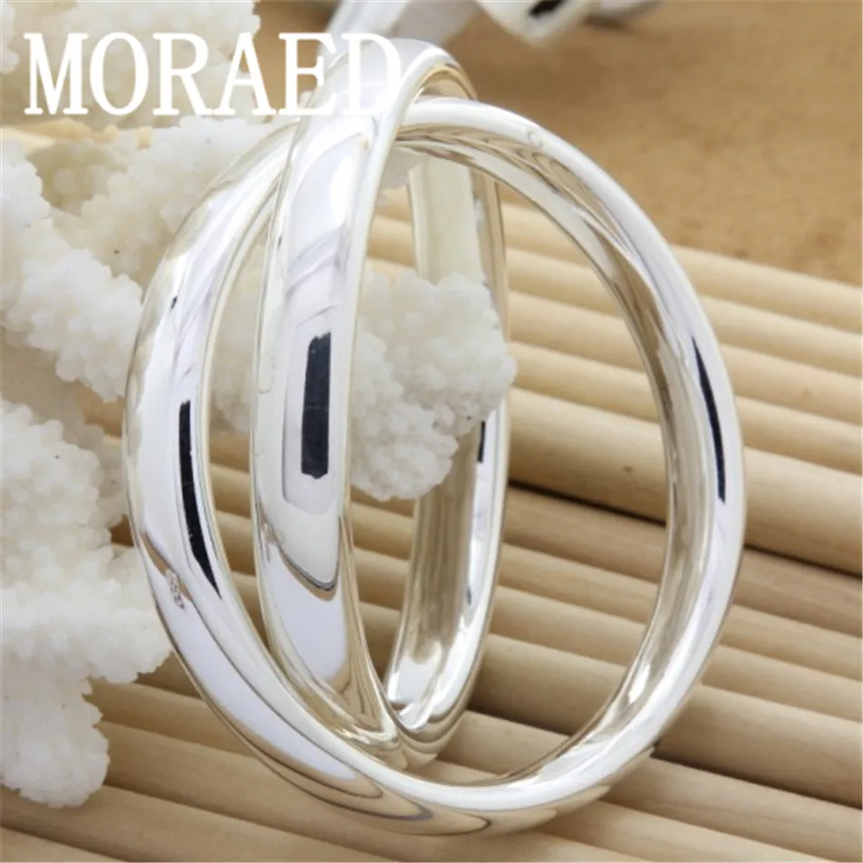 

925 Sterling Silver Bracelet Bangles Women Man Lines Smooth High Quality Solid Bangles Fashion Jewelry
