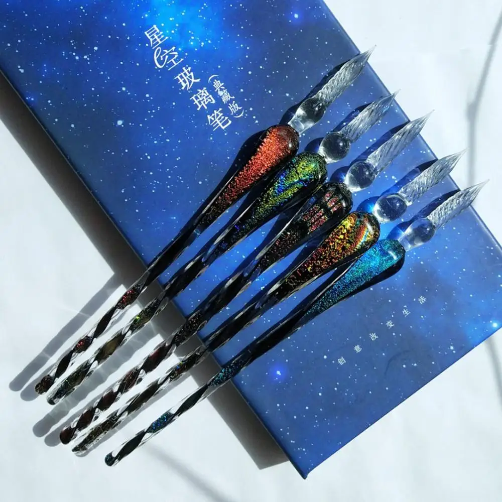 Винтажная стеклянная перьевая ручка со звездным небом набор чернил для подписи