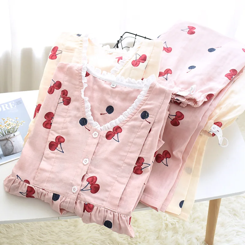 

Весенняя Пижама Fdfklak для беременных и кормящих матерей Одежда для беременных Хлопковая пижама с длинным рукавом и принтом вишни