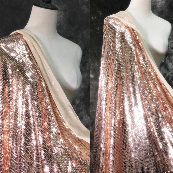 

Champagne Rose Gold 5mm Elastic Flash Mesh Sequin Fabric Designer DIY Dress for New Year 2022 Sewing Wedding Dress Fabric Telas