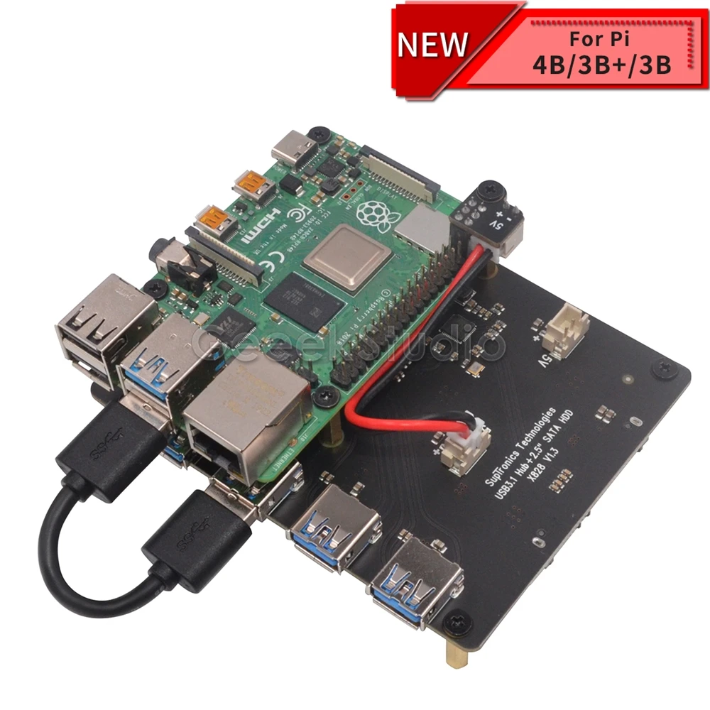 Расширительная плата Raspberry X828 2 5 дюйма SATA HDD/SSD USB3.0 Hub для Pi 4 B/3B +/3B/2B/1B +|Аксессуары