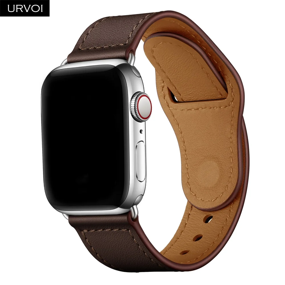 URVOI ремешок для apple watch серии 5/4 3, 2, 1, ремешок для наручных часов iWatch, большие размеры 40-44 мм спортивный ремешок из натуральной кожи Swift Pin& tuck ручной работы