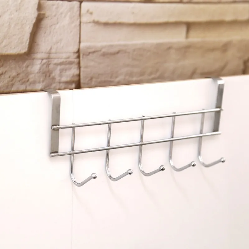 

Over The Door 5 Hooks Home Bathroom Organizer Rack Clothes Coat Towel Hanger Stainless Steel Good Load-Bearing Wrought 24.5x9cm