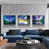 chenistory 3pc frame diy oil painting by numbers set handpainted wall art aurora landscape picture by numbers kit home decor set