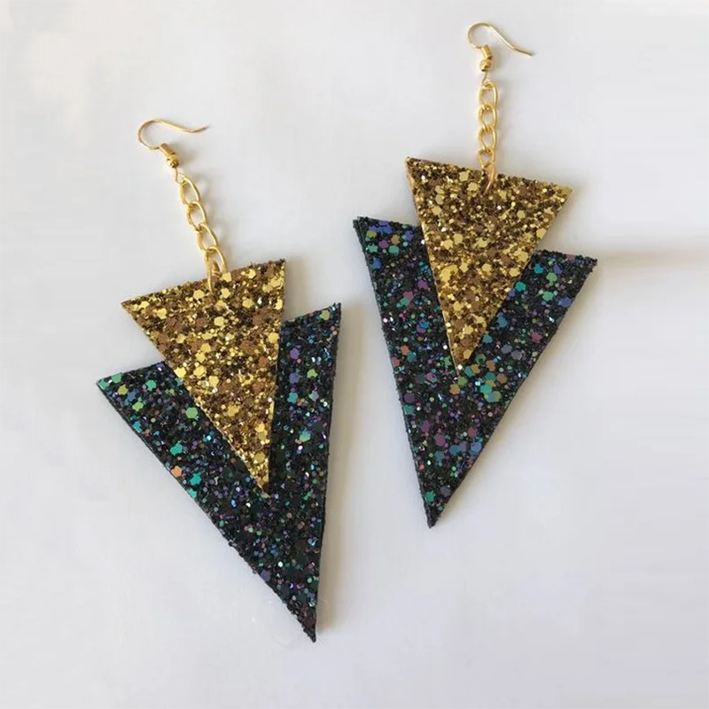 

New Popular Custmize Glitter Arrow Alloy Earrings Color Gold Sequins Slice Statement Earrings