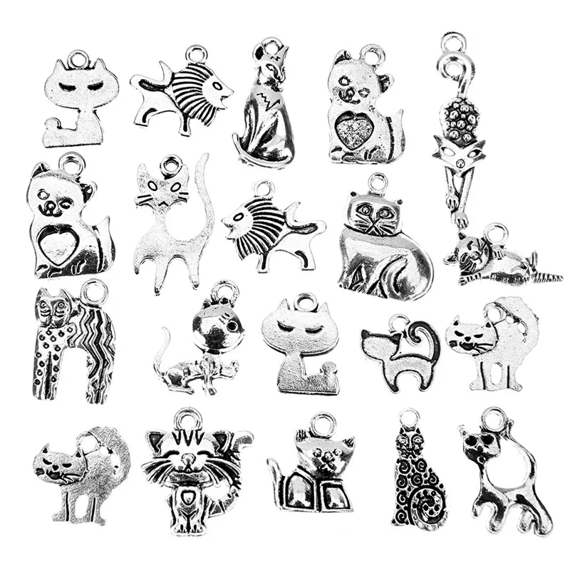 

20pcs Random Mixed Animal Cat Charms Lot For Bracelet Necklace Metal Alloy Charms Pendants Earring Making Diy Jewelry Findings