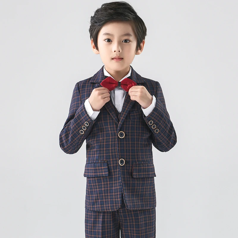 Kids Jacket Suits Set Tuxedo Formal Flower Boys Blazer Vest Pants Wedding Party Performance Children Outfits