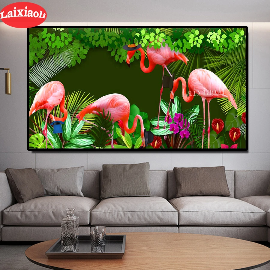 

DIY diamond painting cross stitch Flamingo plant full mosaic diamond embroidery square / round 5D handmade large home decoration