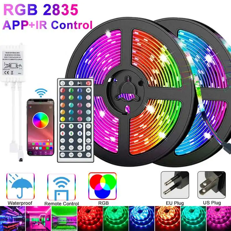 

Bluetooth Светодиодные ленты светильник s светодиодная лента RGB 2835 SMD гибкая лента Водонепроницаемый светодиодный светильник с 44-клавишным пуль...