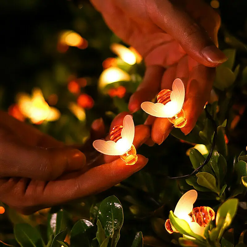 8 Mode LED Simulation Honey Bees Solar Power String Lamp Fairy Lights Battery Garlands Garden Christmas Holiday Decor Outdoor | Лампы и