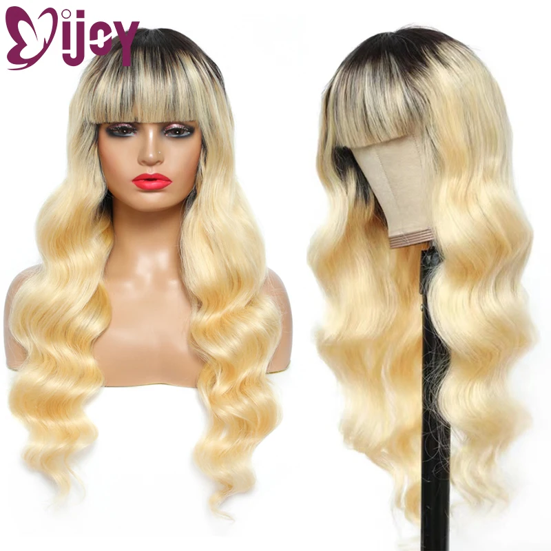 Onda do Corpo Perucas de Cabelo Humano com Franja Perucas para Mulher Loira Ijoy Brasileiro Remy Humano Máquina Cheia Feita 1b 613