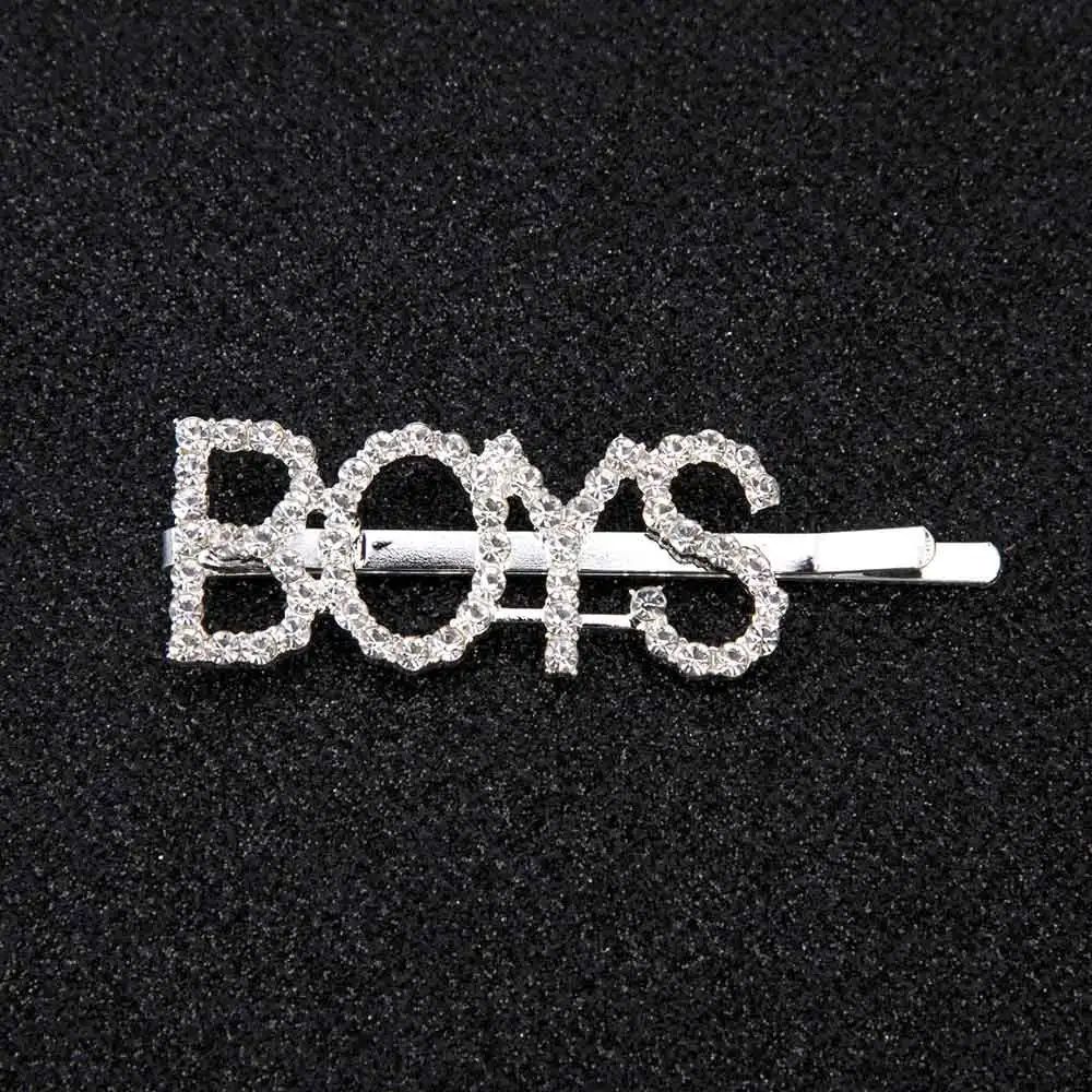 BOYS 1Pc Shining Letter Hairpins Crystal Shiny Rhinestones Letters Hair Clips Women Styling Tool Hairgrip Jewelry Hair Accessories - Окраска металла: BOYS
