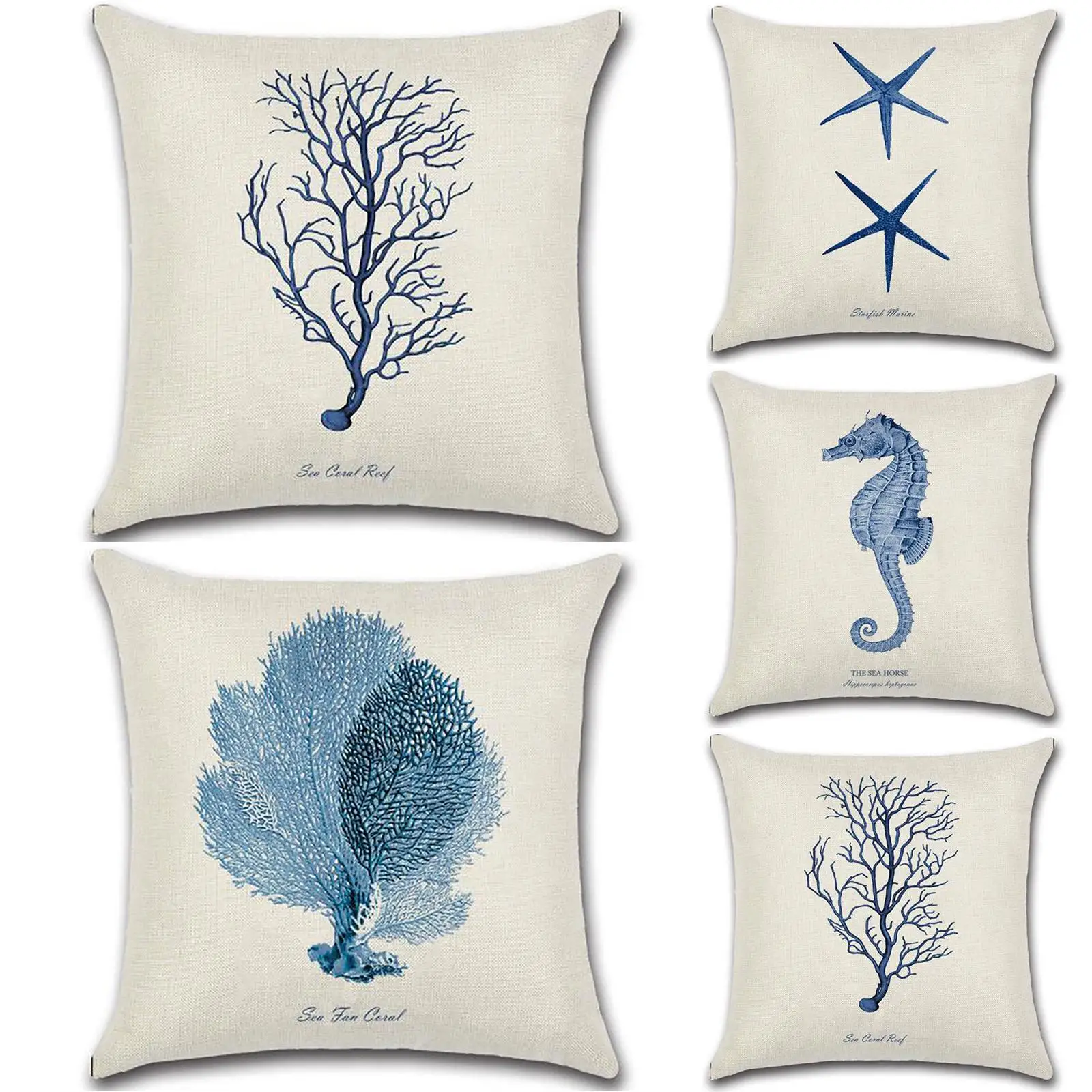 

Marine Organism Pattern Pillowcase Simple Style Square Pillow Cover Home Decor