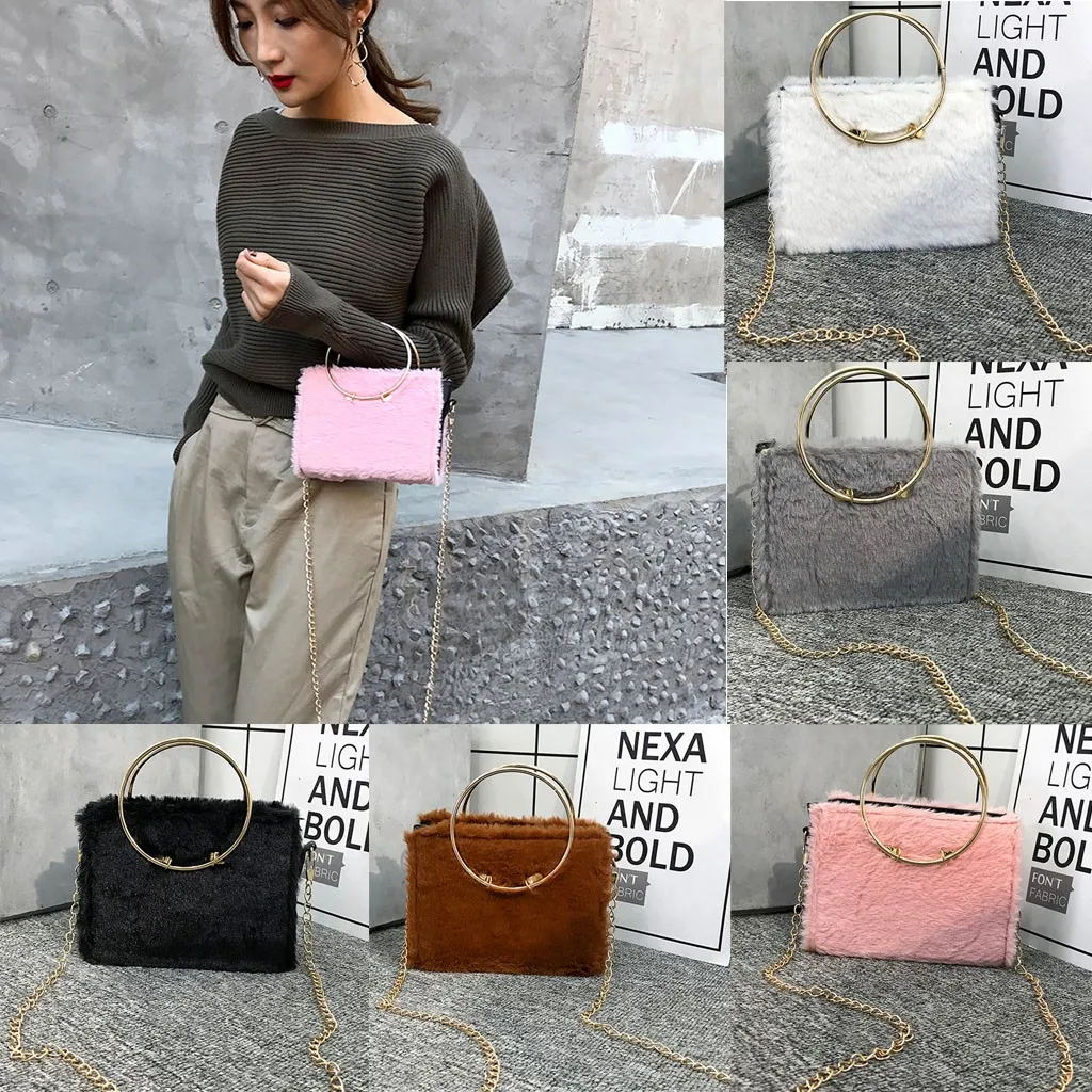 Модная женская простая Стильная однотонная плюшевая сумка через плечо