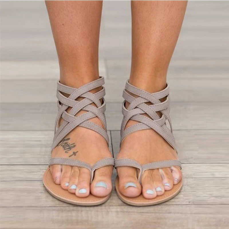 

Fashion Women Sandals Gladiator Sandals For Women Summer Shoes Female Flat Sandals Rome Style Cross Tied Sandals Shoes Women 43