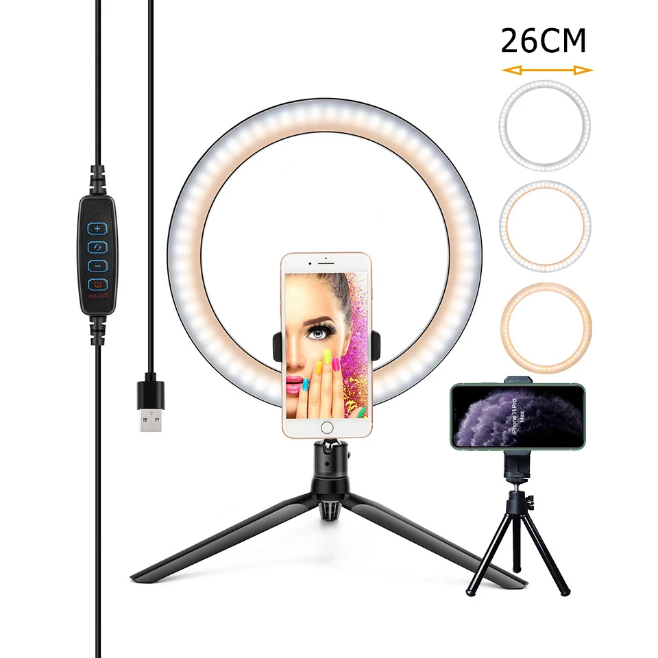 

26/16CM Photography Lighting Phone Ringlight Tripod Stand Photo Led Selfie Bluetooth remote Ring Light Lamp Fill Youtube Live