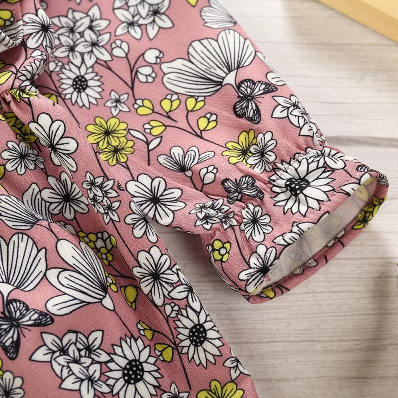 Осеннее Повседневное платье для маленьких девочек с цветочным узором и длинными