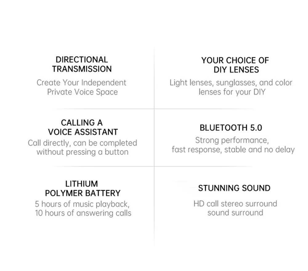 

Equantu Smart Glasses Wireless Bluetooth 5.0 Hands-Free Calling Music Audio Open Ear Sunglasses Audio Earphone Glasses