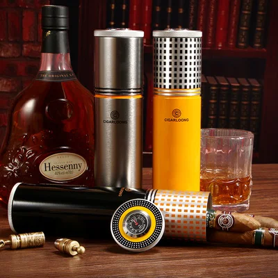 COHIBA, классические гаджеты, алюминиевый сплав, дорожная сигарная трубка, портативная банка, для улицы, для сигар, Humidor W, увлажнитель, гигрометр, флокирующая сумка