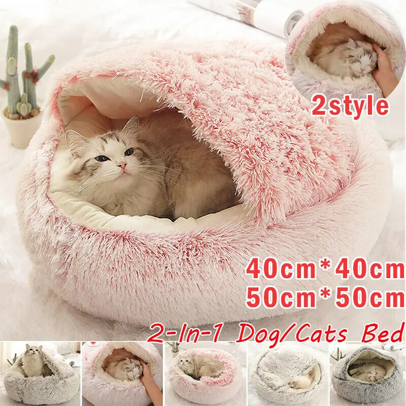 

Super Soft Cat Kitten Bed Long Plush Pet Kennel Round Sleeping Bag Lounger Cat House Winter Warm Sofa Basket For Small Dog Cave